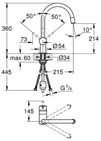 Grohe Minta Baterie chiuveta bucatarie monocomanda cu dus extractibil, pipa C, crom