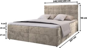 Reducere Pat tapițat boxspring GLORIEN VELVET 140x200 cm turquoise Calitate II Saltele: Saltea cu arcuri Bonell