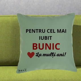 Cadou pentru Bunic - Perna Personalizata Pentru Cel Mai Iubit Bunic La Multi Ani Rosu, 40x40 cm, Verde, Husa Detasabila, Perna Inclusa, BEKZ®