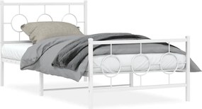 vidaXL Cadru de pat metalic cu tăblie de cap/picioare, alb, 100x200 cm