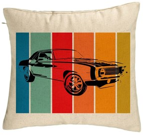 Perna Decorativa, Model Retro Car, 40x40 cm, Bej, Husa Detasabila, Burduf