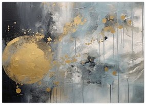 Tablou pe sticlă - Abstracție cu minge de aur (70x50 cm)
