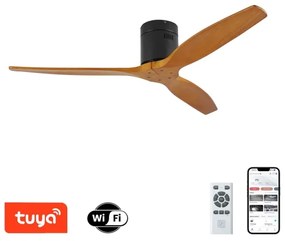 ZEVENTI - Ventilator de tavan SPELLO Wi-Fi Tuya negru/stejar + telecomandă