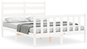 3192017 vidaXL Cadru de pat cu tăblie, 140x190 cm, alb, lemn masiv