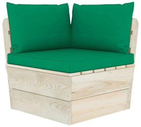 Set mobilier gradina din paleti cu perne, 6 piese, lemn molid Verde, 2x mijloc + 3x colt + masa, 1
