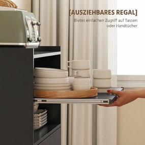 HOMCOM Dulap pentru Cuptorul cu Microunde cu Roți, Bufet de Bucătărie cu Sertar, Blat pentru Aparate, Dulap cu 2 Uși, Raft Retractabil și Raft Deschis, Cărucior de Bucătărie pentru Sufragerie, 59x40x92cm, Negru | Aosom Romania