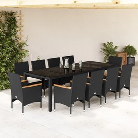 3278734 vidaXL Set mobilier de grădină cu perne 11piese negru poliratan&sticlă