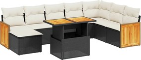 vidaXL Set mobilier de grădină cu perne, 9 piese, negru, poliratan