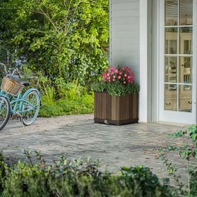 Cutie decorativă pătrată pentru flori din plastic, 61 L, nuc