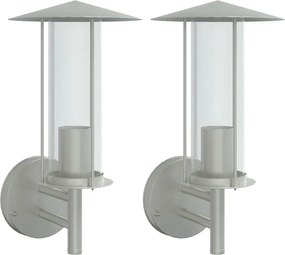 vidaXL Corpuri de iluminat exterior de perete 2 buc argintiu oțel inox