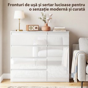 HOMCOM Bufet Modern cu 5 Sertare și Raft Reglabil, Alb Lucios | Aosom Romania