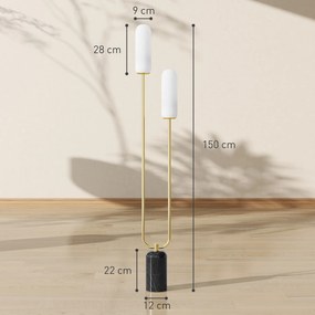 HOMCOM Lampadar în formă de U cu 2 Lumini și Întrerupător de Picior, Alb Negru Auriu | Aosom Romania