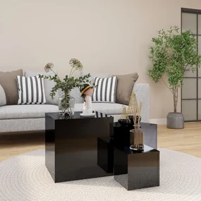 808592 vidaXL Măsuțe laterale, 3 buc., negru extralucios, PAL