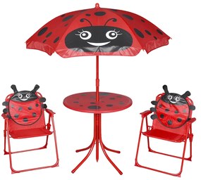 vidaXL Set bistro pentru copii de grădină, cu umbrelă, 3 piese, roșu