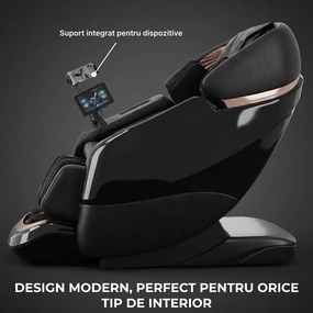 Fotoliu de masaj ZEENA INFINITY PRO, AI voce, Incalzire, Bluetooth, Zero Gravity SL-Track Shiatsu, Joystick și suport pentru telefon, Controler rapid cotiera, 2 Boxe, Moduri Automate, Suport Picioare extensibil, Piele PU Premium, Negru