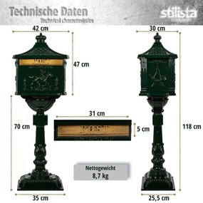 STILISTA cutie poștală antică, 118 cm, roșu