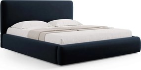 Pat tapitat cu tablie si lada depozitare, Colonel, Cosmopolitan Design, 160x200 cm, catifea, albastru inchis