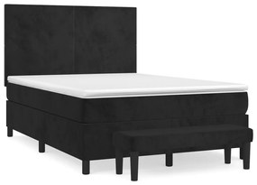 Pat box spring cu saltea, negru, 140x200 cm, catifea Negru, 140 x 200 cm, Design simplu