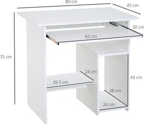 HOMCOM Birou Ergonomic Spațiu Optimizat, Alb, PAL/Metal, 80x45x75cm | Aosom Romania