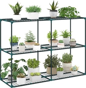 Outsunny Suport Vertical pentru Plante cu 3 Niveluri din Oțel și Plastic, Suport Ghivece pentru Interior și Exterior, Grădină, Balcon, 143x48x100 cm, Verde Închis | Aosom Romania