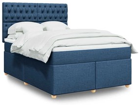 vidaXL Pat box spring cu saltea, albastru, 140x200 cm, textil