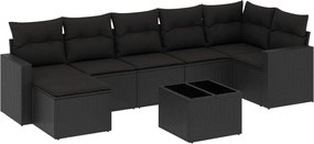 vidaXL Set mobilier de grădină cu perne, 8 piese, negru, poliratan