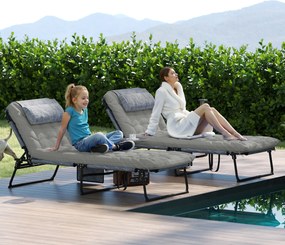 Outsunny Set de 2 șezlonguri pliabile cu spătar reglabil 4 poziții - pernă pentru cap și saltea groasă | Aosom Romania