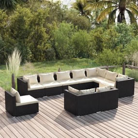 3102655 vidaXL Set mobilier de grădină cu perne, 10 piese, negru, poliratan