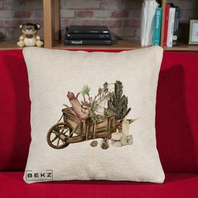 Perna Decorativa Roaba Rustica de Craciun, 40x40 cm, Bej Canapea, Husa Detasabila, Perna Inclusa, BEKZ®