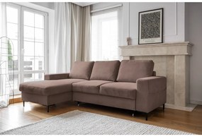 Colțar maro extensibil cu tapițerie din catifea reiată (cu colț pe partea stângă ) Lofty Lilly – Miuform