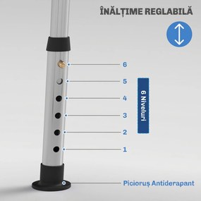 HOMCOM Scaun de Duș din Aluminiu și EVA, Reglabil pe 6 Niveluri, cu Spătar Curbat, 51,5x49,5x68,5-81 cm, Albastru Deschis și Alb | Aosom Romania