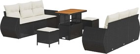 vidaXL Set de canapele pentru grădină cu pernă 9 pcs Negru poliratan