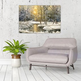 Tablou - Cabană în pădure, pictură în uei (90x60 cm)