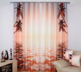 Draperie 3D culoarea somon maro cu palmieri lângă mare Lăţime: 160 cm | Lungime: 250 cm (într-un set de 2 bucăți)