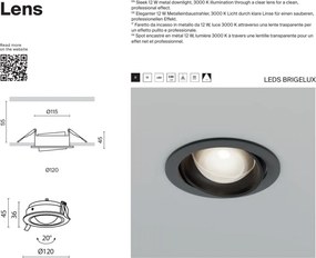 Spot incastrabil LED directionabil IP44 Lens alb 3000K 12W