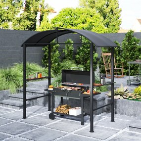 Outsunny Pavilion de grătar, 2 tavane laterale, cârlige, cadru din oțel, 1,1 x 2,3m, Gri închis | Aosom Romania