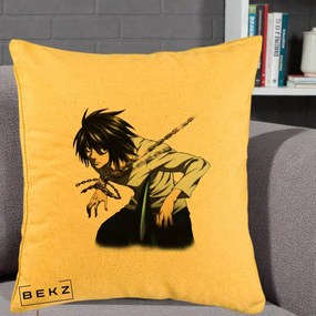 Perna Personalizata Death Note L Lawliet Lanturi, 40x40 cm, Galben, Husa Detasabila, Perna Inclusa, BEKZ®