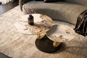 Masuta de cafea moderna cu doua blaturi rotative din ceramica DANCING RINGS 80-135cm