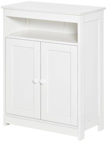 HOMCOM Dulap Auxiliar de Baie cu 2 Uși Raft Interior Ajustabil și Compartiment Deschis Mobilier de Baie pentru Sufragerie Bucătărie 60x30x80 cm Alb | Aosom Romania