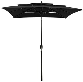 Umbrela de soare 3 niveluri, stalp de aluminiu, negru, 2x2 m Negru, 2 x 2 m