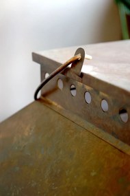 Felinar auriu, din metal si sticla, aspect vintage, H63 cm, Patt