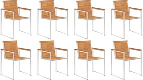 vidaXL Scaune de grădină, 8 buc., lemn masiv de acacia/oțel inoxidabil
