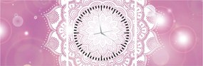 Tablou - Mandala pe fundal roz (cu ceas) (90x30 cm)