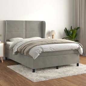 3129147 vidaXL Pat box spring cu saltea, gri deschis, 140x190 cm, catifea