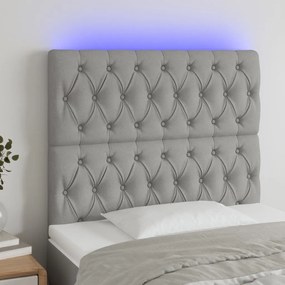 3122742 vidaXL Tăblie de pat cu LED, gri deschis, 90x7x118/128 cm, textil