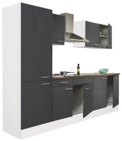 Mobilă de bucătărie Yorki 270, corp alb, față antracit satinat, cu dulap cu raft