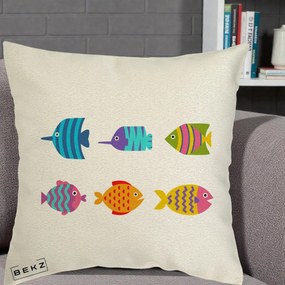 Perna Decorativa Pesti Colorati Cartoon, 40x40 cm, Ecru, Husa Detasabila, Perna Inclusa, BEKZ®