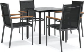 vidaXL Set mobilier de grădină, 5 piese, negru, textilenă și oțel