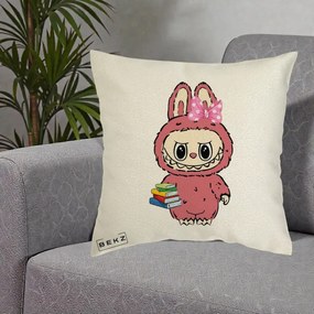Perna Personalizata Labubu Roz cu Funda si Carti, 40x40 cm, Ecru, Husa Detasabila, Perna Inclusa, BEKZ®