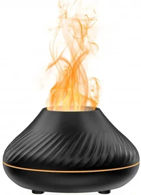 Umidificator cu difuzor de aroma cu flacara falsa 3D lumina de noapte cu 7 culori, difuzor de uleiuri esentiale si ceata rece cu ultrasunete, negru, 130 ml